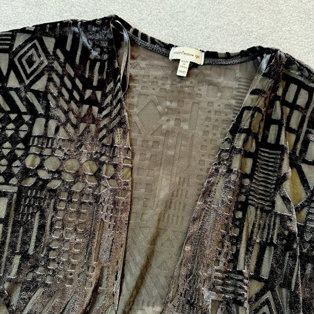 Women S MontreauGirl Black Burnout Velvet Kimono Fringe Open Front Boho Cardigan